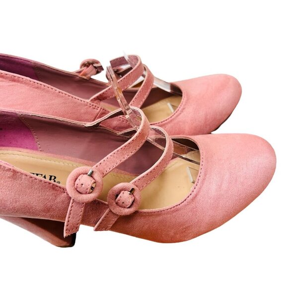 JUSTFAB Zenobiah Size 9 Pink Heels Block Preppy Cottage Coquette Retro - Picture 4 of 9